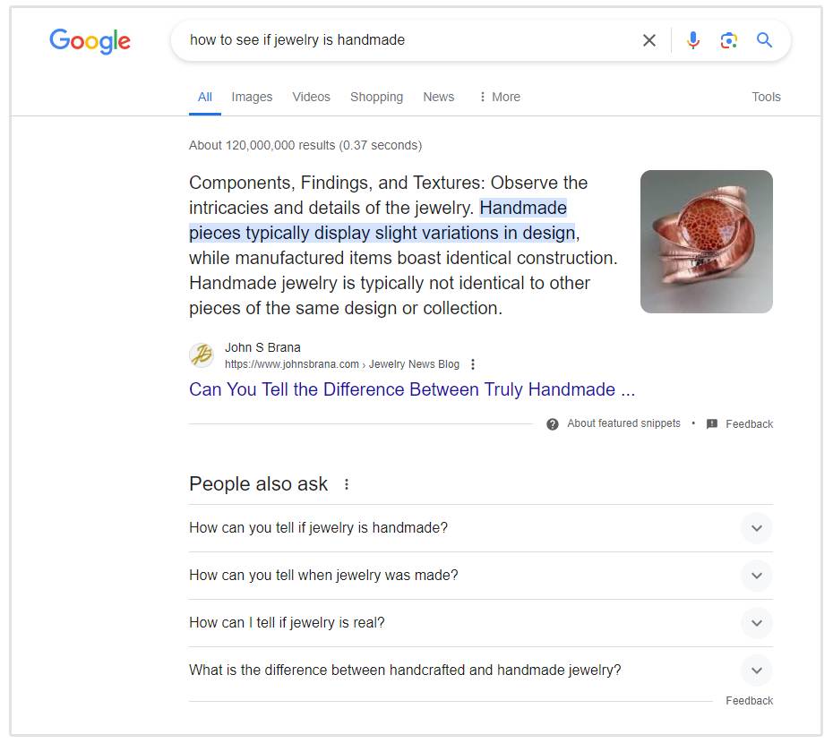 Featured snippets example